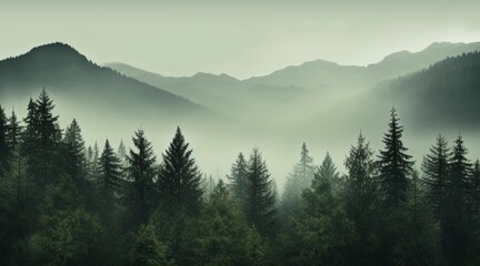 Fototapeta premium Misty pine forest background