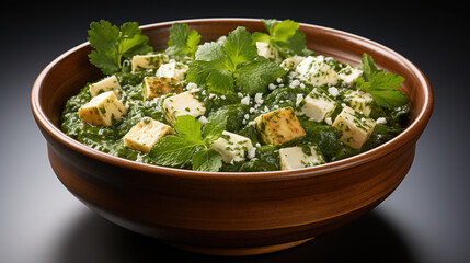 Indian food palak paneer curry in bowl, close-up palak paneer, tasty food