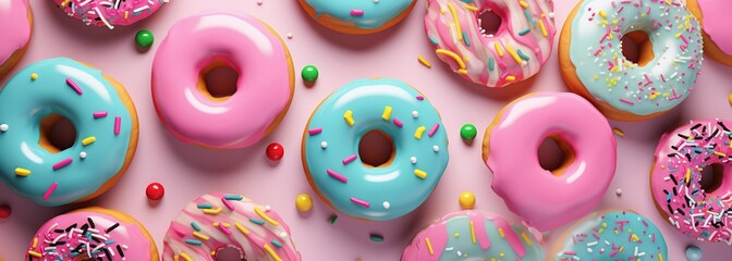 colorful donuts on pink background