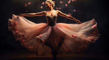 Graceful Ballet Performance.  Ballerina in the Spotlight