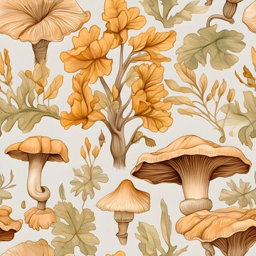 Pilz Muster, Herbst Muster, nahtlos, Nahtlosmuster, Hintergrund, Bl&auml;tter, Laub, Pilze, Wald, zauberhaft