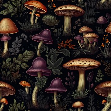 Pilz Muster, Herbst Muster, nahtlos, Nahtlosmuster, Hintergrund, Bl&auml;tter, Laub, Pilze, Wald, zauberhaft