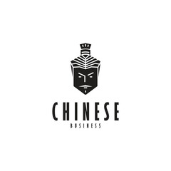 silhouette Chinese man icon logo design vector illustration with flat, modern and elegant styles for restaurant, company and business, 