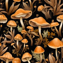 Pilz Muster, Herbst Muster, nahtlos, Nahtlosmuster, Hintergrund, Blätter, Laub, Pilze, Wald, zauberhaft