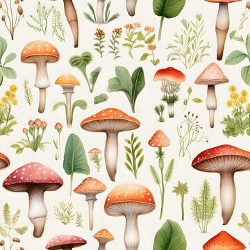 Pilz Muster, Herbst Muster, nahtlos, Nahtlosmuster, Hintergrund, Bl&auml;tter, Laub, Pilze, Wald, zauberhaft
