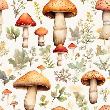 Pilz Muster, Herbst Muster, nahtlos, Nahtlosmuster, Hintergrund, Bl&auml;tter, Laub, Pilze, Wald, zauberhaft