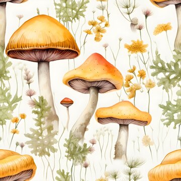 Pilz Muster, Herbst Muster, nahtlos, Nahtlosmuster, Hintergrund, Bl&auml;tter, Laub, Pilze, Wald, zauberhaft
