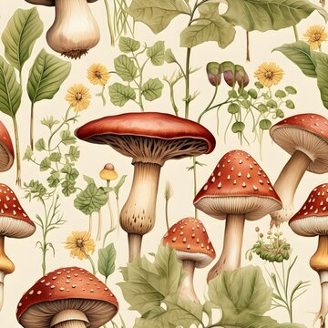 Pilz Muster, Herbst Muster, nahtlos, Nahtlosmuster, Hintergrund, Bl&auml;tter, Laub, Pilze, Wald, zauberhaft