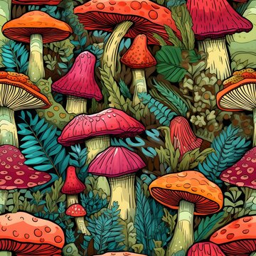 Pilz Muster, Herbst Muster, nahtlos, Nahtlosmuster, Hintergrund, Bl&auml;tter, Laub, Pilze, Wald, zauberhaft