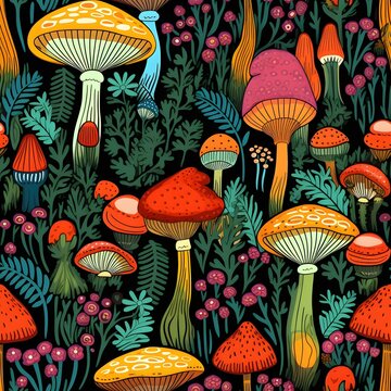 Pilz Muster, Herbst Muster, nahtlos, Nahtlosmuster, Hintergrund, Bl&auml;tter, Laub, Pilze, Wald, zauberhaft