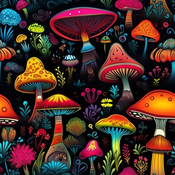 Pilz Muster, Herbst Muster, nahtlos, Nahtlosmuster, Hintergrund, Bl&auml;tter, Laub, Pilze, Wald, zauberhaft
