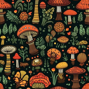 Pilz Muster, Herbst Muster, nahtlos, Nahtlosmuster, Hintergrund, Bl&auml;tter, Laub, Pilze, Wald, zauberhaft