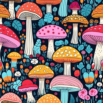 Pilz Muster, Herbst Muster, nahtlos, Nahtlosmuster, Hintergrund, Bl&auml;tter, Laub, Pilze, Wald, zauberhaft