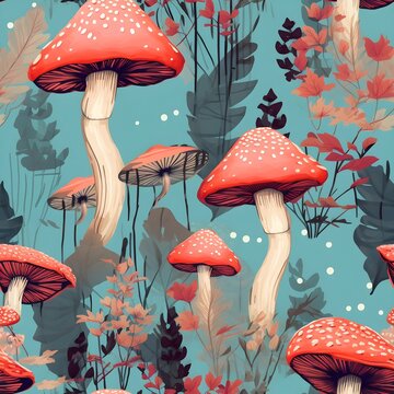 Pilz Muster, Herbst Muster, nahtlos, Nahtlosmuster, Hintergrund, Bl&auml;tter, Laub, Pilze, Wald, zauberhaft