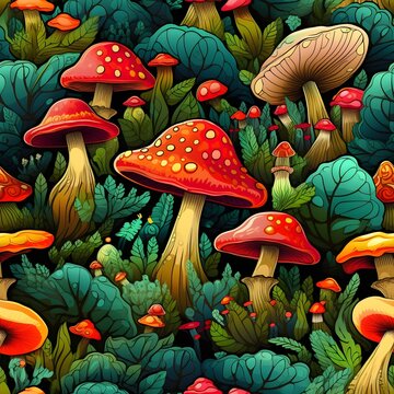 Pilz Muster, Herbst Muster, nahtlos, Nahtlosmuster, Hintergrund, Bl&auml;tter, Laub, Pilze, Wald, zauberhaft