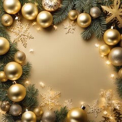 christmas background with golden decorations and baubles. christmas cardchristmas background with golden decorations and baubles. christmas cardchristmas background. new year and christmas decorations