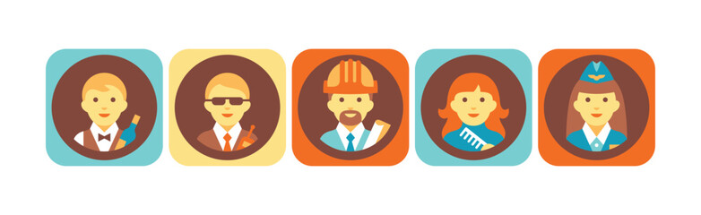 Different People Profession Icon with Square Avatar Picture Vector Set
