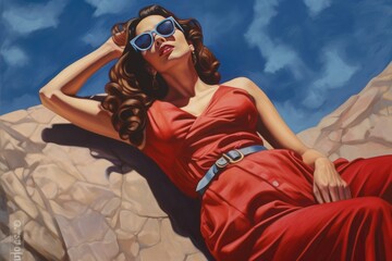 Fictional Character Created By Generated AI.Femme Fatale in a Red Dress