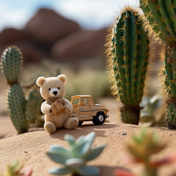 Teddy Bear next to a cactus dessert