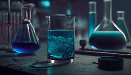 laboratory glassware with liquid