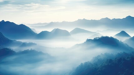 Fototapeta na wymiar Blur Natural fog and mountains sunlight background.