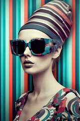 Fictional Character Created By Generated AI.Fashionable woman wearing colorful sunglasses and a headscarf
