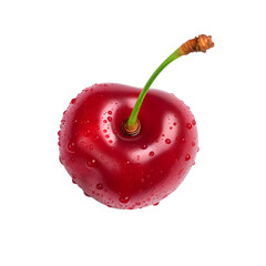 Close-up top view of Single Red Cherry Isolated on Transparent Background