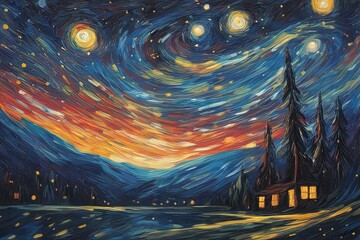 night sky with stars and treesnight sky with stars and treesbeautiful night sky with stars. watercolor painting.