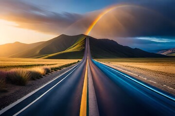 rainbow on the road  Generated Ai