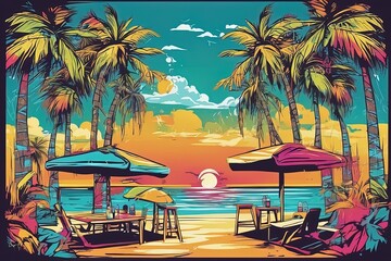 vector illustration of a tropical beachvector illustration of a tropical beachvector illustration of summer beach background