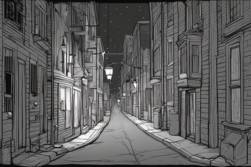 street in old town, night city, sketchstreet in old town, night city, sketchnight street with buildings and lanterns. vector illustration.