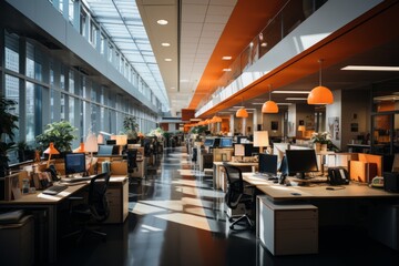 Office With Open Cubicles And Collaborative Space, Generative AI