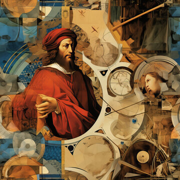 Leonardo Da Vinci themed art collage repeat mattern