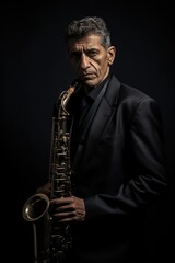 Naklejka premium Fictional Character Created By Generated AI.The Mysterious and Elegant Saxophonist
