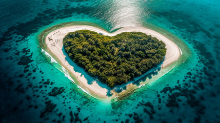 Paradise Island in the form of heart. AI Generated