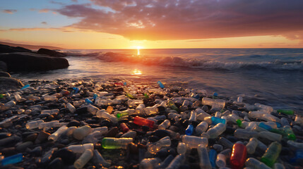 Environmental Disaster.Plastic Waste in the Sea.  Ocean Garbage.  Plastic Bottles and Debris