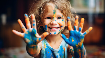 Smiling Boy with Paint.  Portrait of a Young Painter