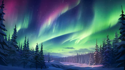 Foto op Canvas Ribbons of Northern Lights in the Snowy North © EwaStudio