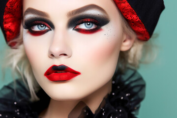 Smoky Eyes and Red Lips Revolt. Glamour with Attitude. AI Generated