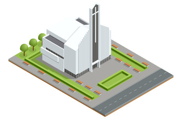 Isometric Christian Protestant Church building isolated on a white background.