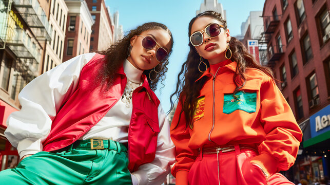 Friends from 80s, 90s. Stylish young people