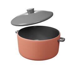 3D pot with cover and handle isolated on white background, non stick cauldron with pot lid ,3D rendering kitchenware concept.