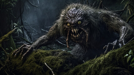 Naklejka na ściany i meble Swamp monster. Nightmare creature. AI Generated