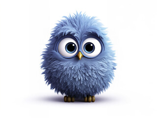 Pastel Blue Fluffy Circle Owl: Unreal Cartoon