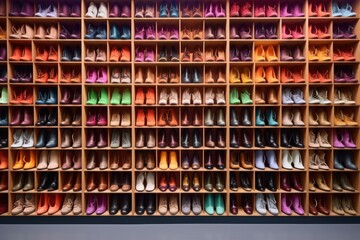Colorful Collection Of Women\'s Shoes Displayed On A Wall Wall Mural