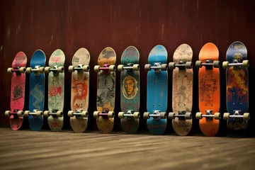Foto op Canvas Colorful collection of vintage and artistic skateboards on display © shelbys