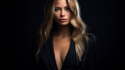 Naklejka premium Fashion Portrait on a Dark Background. Beautiful Woman Posing on Black