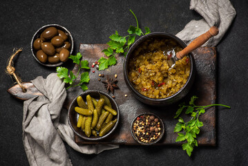 Salad of pickled cucumbers and olives