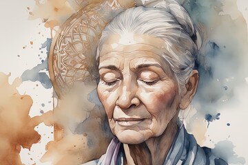 old woman, old woman, watercolor paintingold woman, old woman, watercolor paintingold woman with a feather in her hands. watercolor painting.