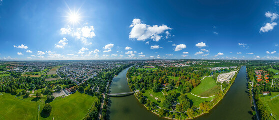 Ulm und Neu-Ulm rund um die Friedrichsau an der Donau, 360° Rundblick - obrazy, fototapety, plakaty